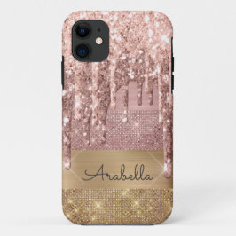 Funda Para iPhone 11 Rosa Purpurina de oro gotea bandas de oro y oro Ro