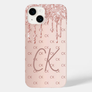 Funda Para iPhone 14 De Case-Mate Rosa purpurina de oro gotea el guión de iniciales
