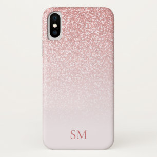 Funda Para iPhone X Rosa Purpurina de oro Monograma Rubor Ombre Rosa