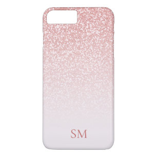 Funda Para iPhone 8 Plus/7 Plus Rosa Purpurina de oro Monograma Rubor Ombre Rosa