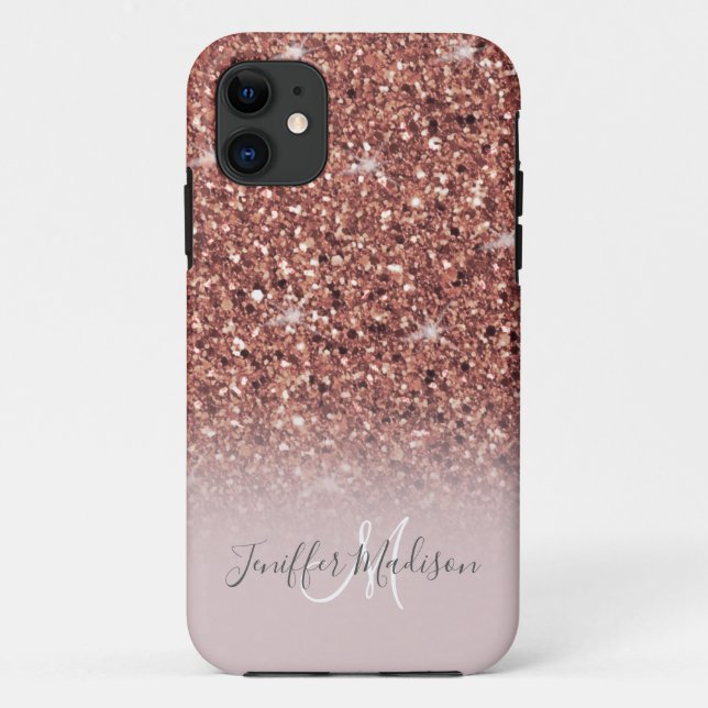 Funda De Case-Mate Para iPhone Rosa purpurina de oro Nombre personalizado         (Reverso)