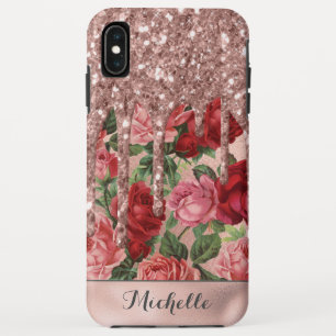 Funda Para iPhone XS Max Rosa Purpurina de oro Perfora nombre floral Rosa v