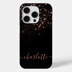Funda Para iPhone 15 Pro Rosa Purpurina de oro Sparkly Elegante guión glamo