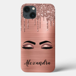 Funda Para iPhone 13 Rosa Purpurina dorado Esparkle Eyelashes Monograma
