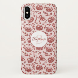 Funda Para iPhone X Rosa Purpurina dorado Monograma floral
