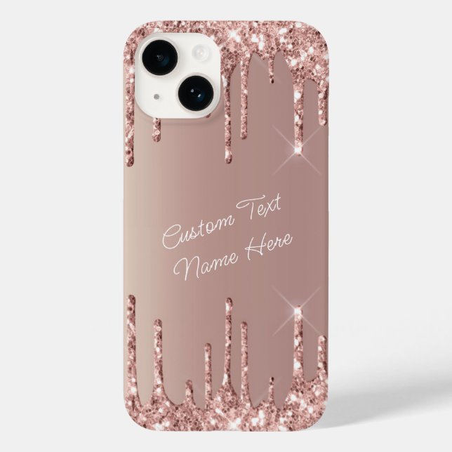 Funda De Case-Mate Para iPhone Rosa Purpurina dorado Personalizado Nombre de text (Reverso )
