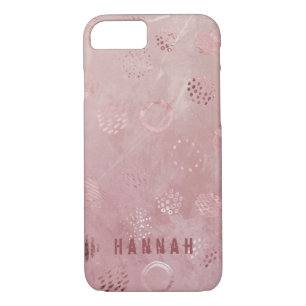 Funda Para iPhone 8/7 Rosa Purpurina dorado puntos Monograma Nombre Hann