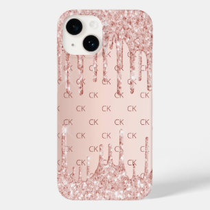 Funda Para iPhone 14 De Case-Mate Rosa purpurina dorado sonoro gotea iniciales en mo