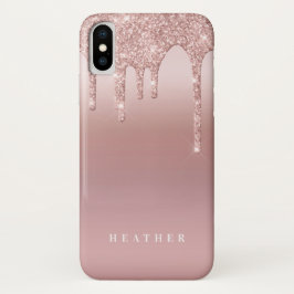 Funda Para iPhone X Rosa Purpurina Ombre Rosa Nombre Rubor
