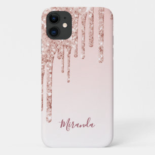 Funda Para iPhone 11 Rosa purpurina oro goteo lombriz gris oscuro nombr