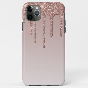 Funda Para iPhone 11 Pro Max Rosa Purpurina Oro Perforaciones Líquidas