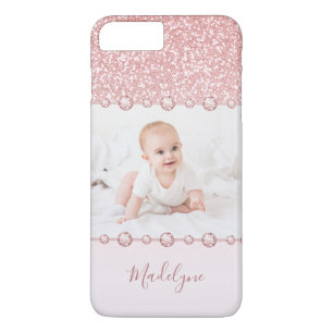 Funda Para iPhone 8 Plus/7 Plus Rosa Purpurina Rosa Nombre Diamante de imitación F