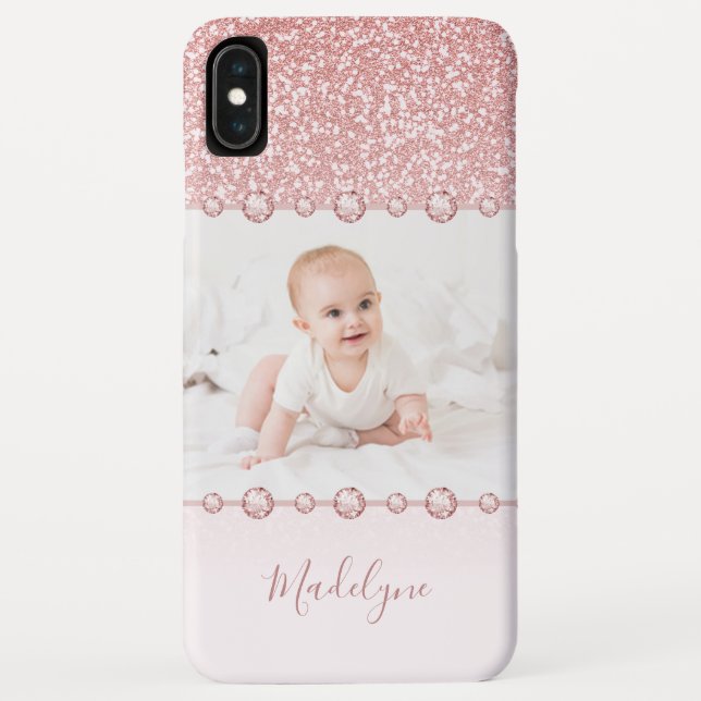 Funda De Case-Mate Para iPhone Rosa Purpurina Rosa Nombre Diamante de imitación F (Reverso)