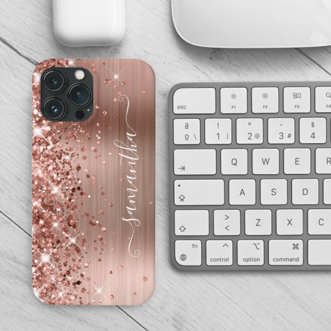 Funda De Case-Mate Para iPhone Rosa Purpurinoso Relieve metalizado dorado Modern  (Create your own personalized faux sparkly glitter rose gold case.)