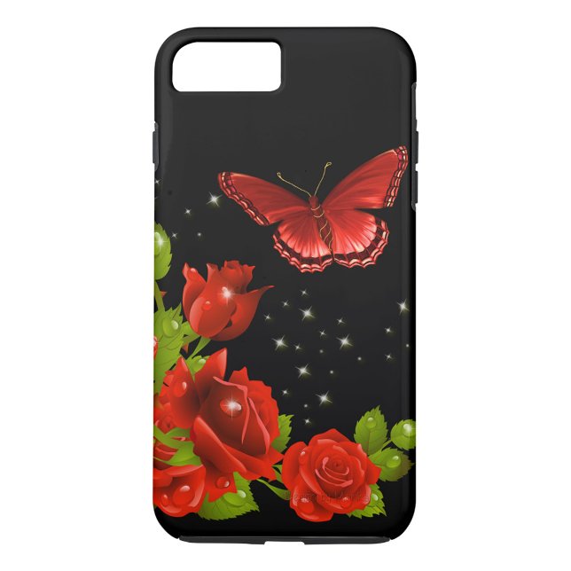 Funda De Case-Mate Para iPhone Rosa Roja (Red Roses and Butterfly Dark Background iPhone Case)