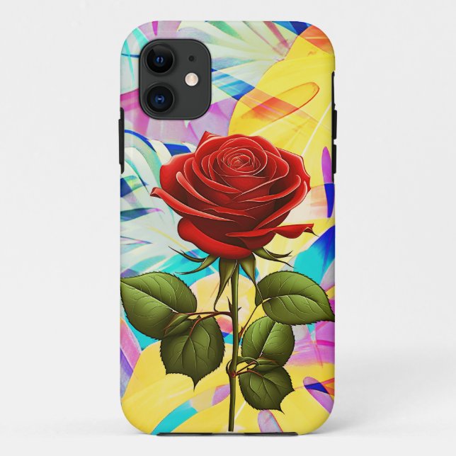 FUNDA DE Case-Mate PARA iPhone ROSA ROJA CON FONDO DE NATURALEZA MODERNA GEOMÉTRI (Reverso)