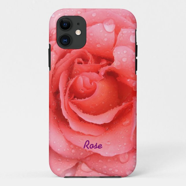 Funda De Case-Mate Para iPhone Rosa Roja Romántica Personalizada con Gotitas de A (Reverso)