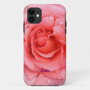 Funda Para iPhone 11 Rosa Roja Romántica Personalizada con Gotitas de A