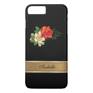 Funda Para iPhone 8 Plus/7 Plus Rosa Roja y Margaritas Nombre Personalizado Oro