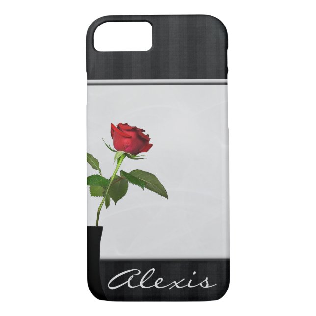 Funda De Case-Mate Para iPhone rosa rojo en jarrón negro (Reverso)