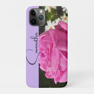 Funda Para iPhone 11 Pro Rosa Rosa Floral Flor Foto Nombre de Niñas