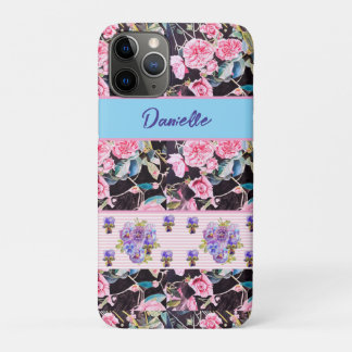 Funda Para iPhone 11 Pro Rosa Rosa Shabby Chic Rosas Acuarela Rosa Azul