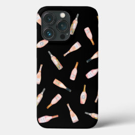 Funda Para iPhone 13 Pro Rosa rosado botella de vino ilustracion acuarela