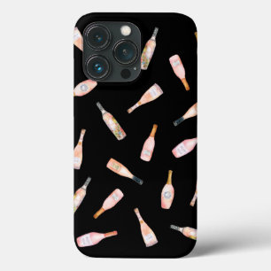 Funda Para iPhone 13 Pro Rosa rosado botella de vino ilustracion acuarela