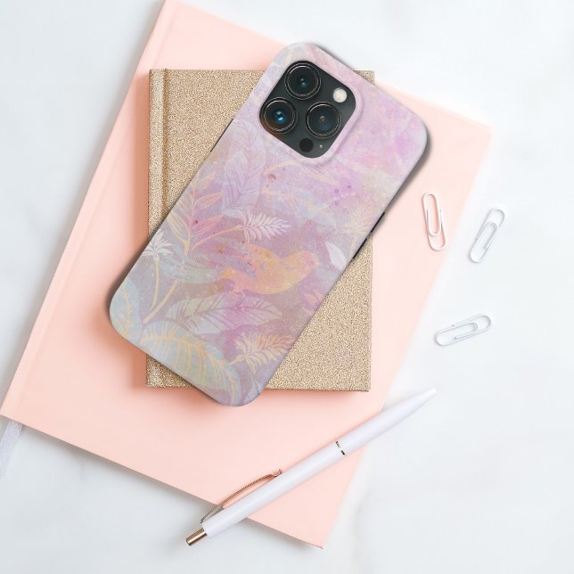 Funda De Case-Mate Para iPhone Rosa Rubor Acuarela Botánico Pájaro (Subido por el creador)