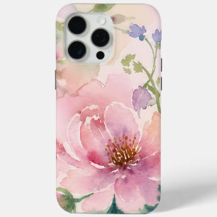 Funda Para iPhone 15 Pro Max Rosa Rubor Acuarela Peonía Floral