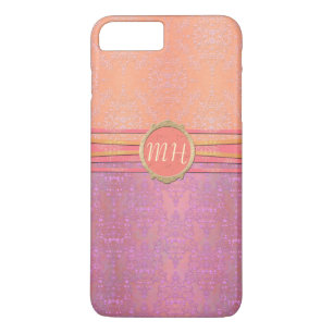 Funda Para iPhone 8 Plus/7 Plus Rosa rubor y damasco dorado con patrón de monogram