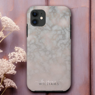 Funda Para iPhone 11 Rosa Rubor y gradiente de mármol gris elegante