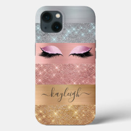 Funda Para iPhone 11 Pro Max Rosa Silver Gold Purpurina Beauty Eyelash