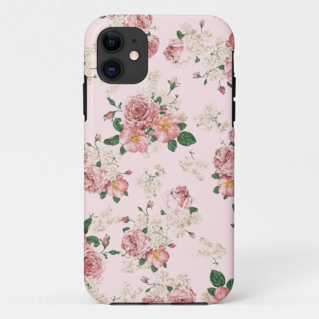 Funda De Case-Mate Para iPhone Rosa sobre la flor vinícola rosa  (Reverso)