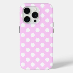 Funda Para iPhone 15 Pro Rosa Super Cute Con Elegantes Puntos De Polka Blan