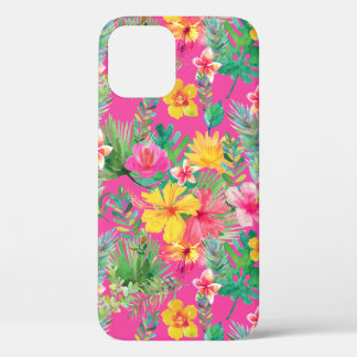 Funda Para iPhone 12 Rosa tropical y amarillo Hibiscus Floral