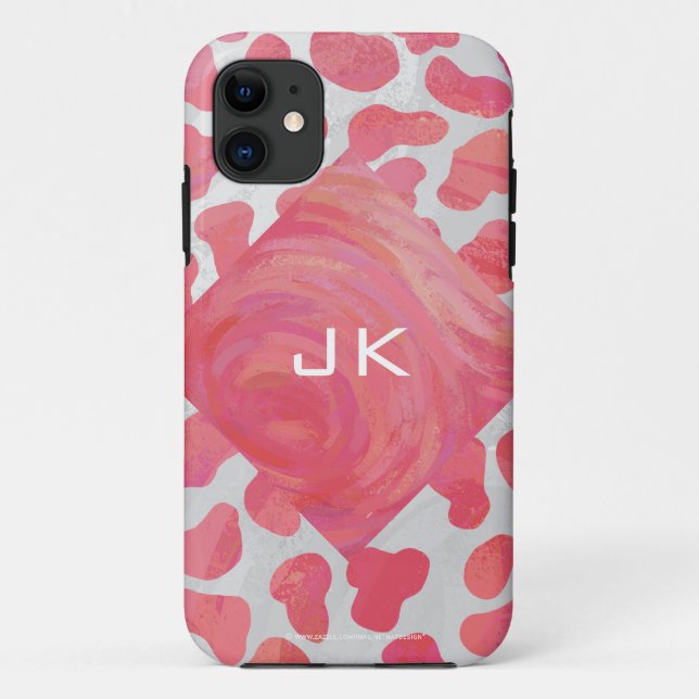 Funda De Case-Mate Para iPhone Rosa y blanco dálmata con monograma (Reverso)