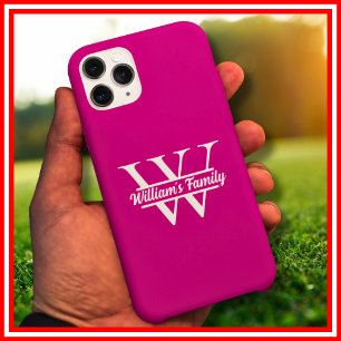 Funda Para iPhone 14 Pro Max De Case-Mate Rosa y Blanco   Monograma de Nombre de Familia Sim