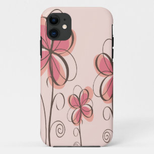 Funda Para iPhone 11 Rosa y diseño de las flores del Doodle de Brown