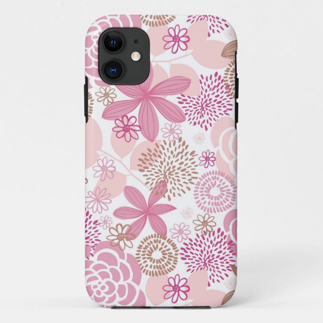 Funda De Case-Mate Para iPhone Rosa y estampado de flores de Brown (Reverso)
