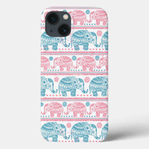 Funda Para iPhone 13 Rosa y modelo étnico verde azulado del elefante