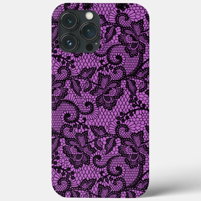 Funda De Case-Mate Para iPhone Rosa Y Negro Faux Lace (Reverso )