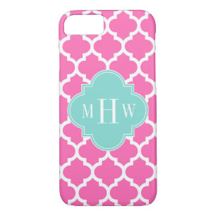 Funda Para iPhone 8/7 Rosado Caliente2 Con Marroquí #5 Turquesa Monogram