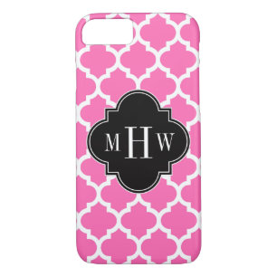 Funda Para iPhone 8/7 Rosado Caliente Con Marroquí #5 Negro 3 Monograma