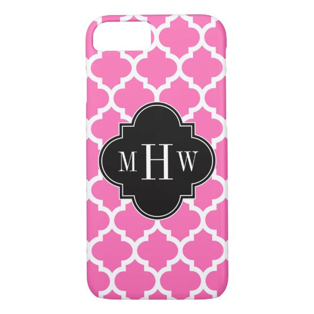 Funda De Case-Mate Para iPhone Rosado Caliente Con Marroquí #5 Negro 3 Monograma  (Reverso)