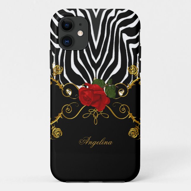 Funda De Case-Mate Para iPhone Rosas abstractas cebra rojo negro blanco oro (Reverso)
