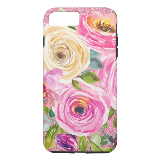 Funda De Case-Mate Para iPhone Rosas acuarelas en Purpurina rosa y crema rosada (Reverso)