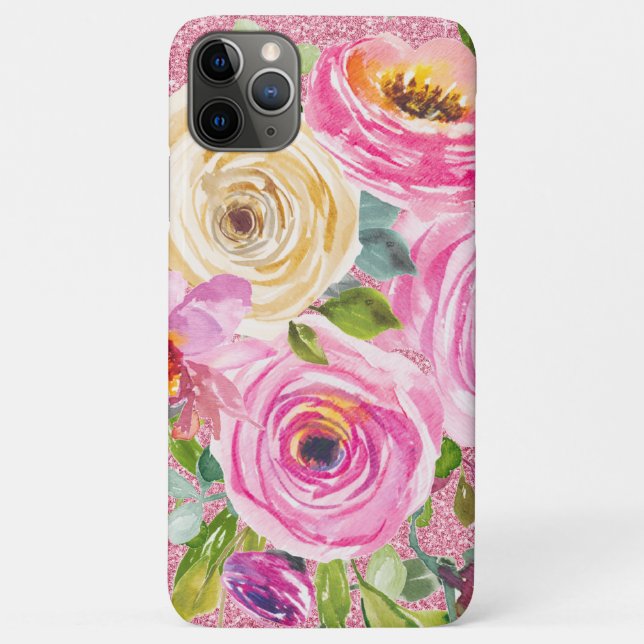 Funda De Case-Mate Para iPhone Rosas acuarelas en Purpurina rosa y crema rosada (Reverso)