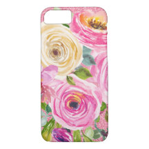 Rosas acuarelas en Purpurina rosa y crema rosada