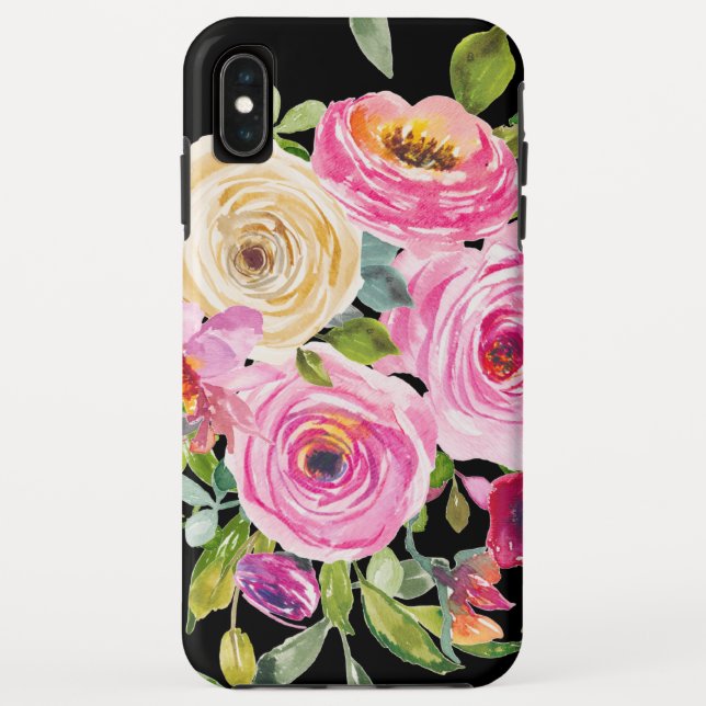 Funda De Case-Mate Para iPhone Rosas acuarelas en rosa y crema en negro (Reverso)